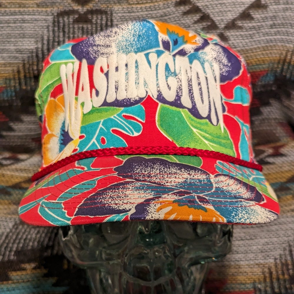 90s Washington Tropical Floral Print Souvenir Rope Snapback